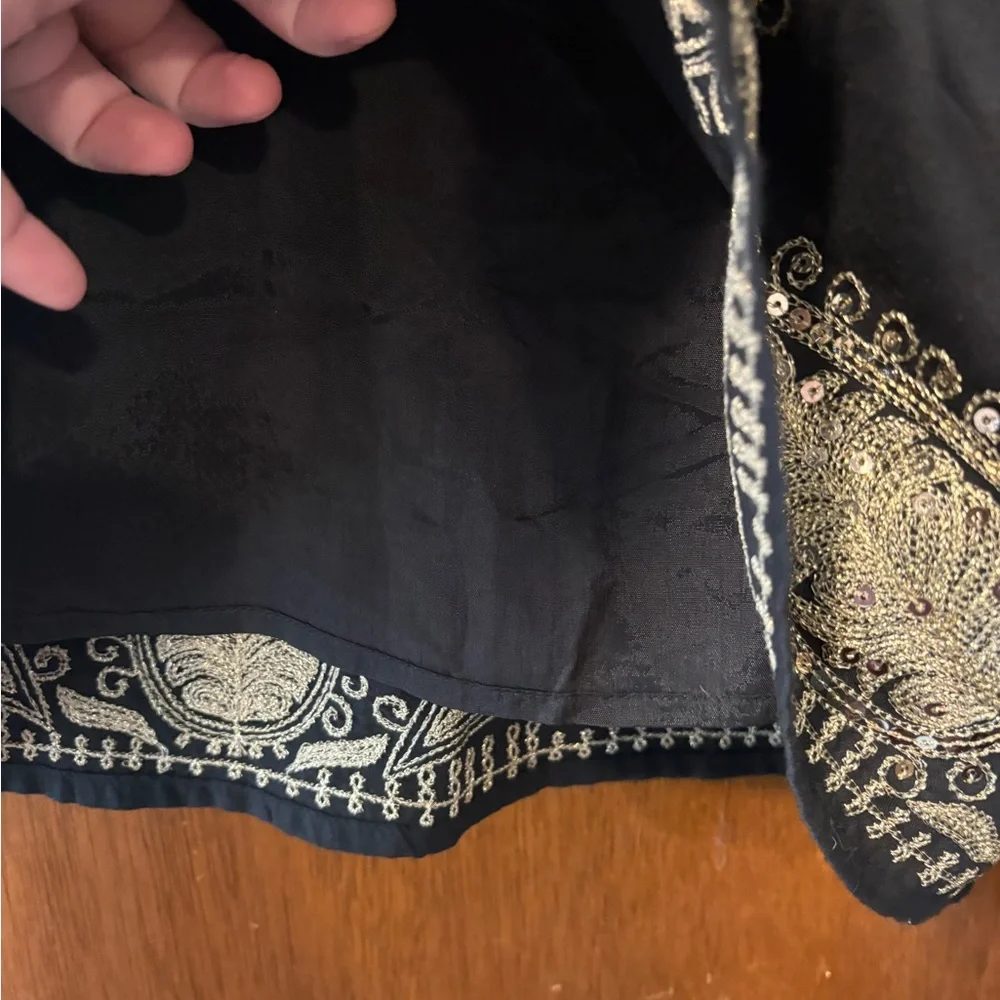 Free People Black Embroidered Sequin Tunic Dress Boho Lined Size 0 XS - Picture 6 of 8